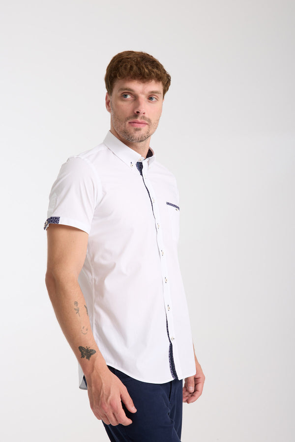 Iconic Poplin Stretch Man Shirt Short Sleeve White