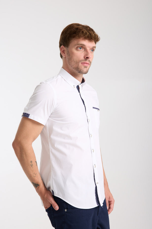 Iconic Poplin Stretch Man Shirt Short Sleeve White