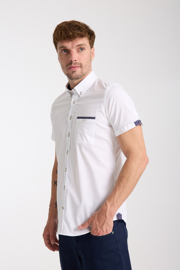 Iconic Poplin Stretch Man Shirt Short Sleeve White