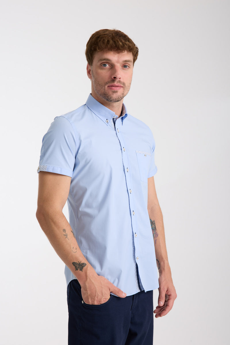 Camisa Hombre Manga corta Iconic Popelin Stretch Azul Claro – 7 Camicie