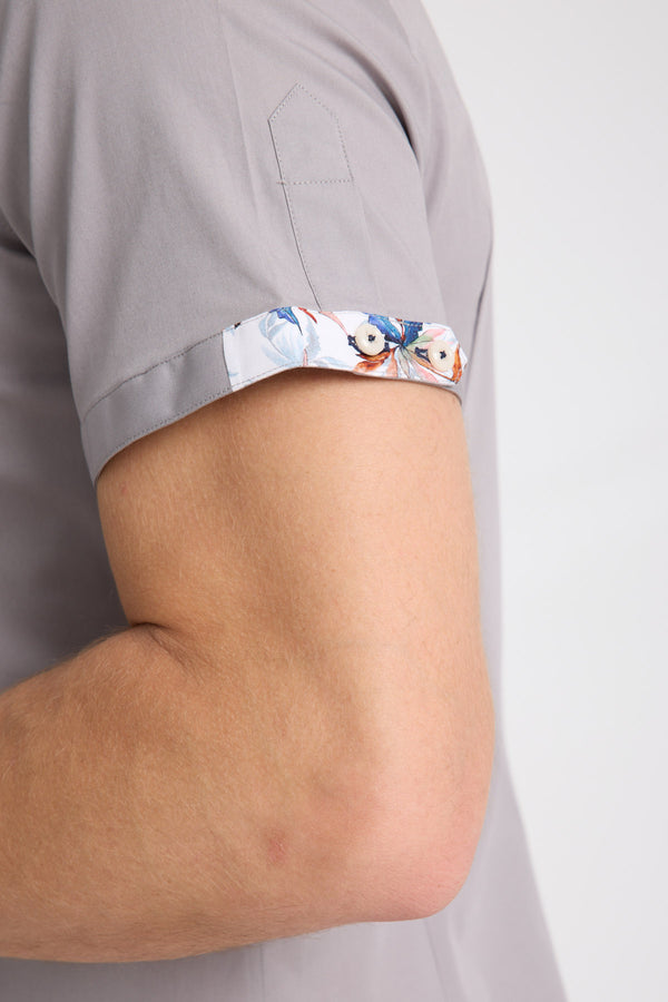 Iconic Poplin Stretch Man Shirt Short Sleeve Light Grey