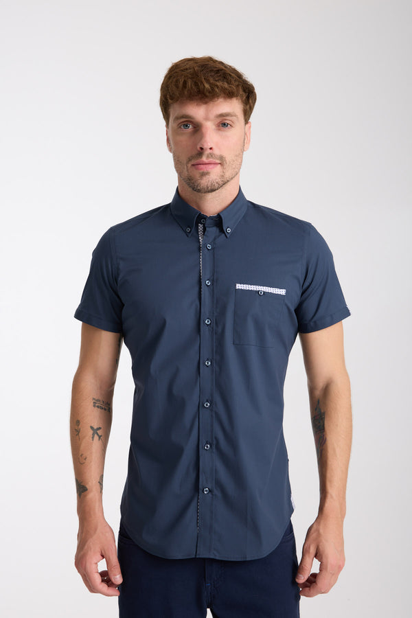 Iconic Poplin Stretch Man Shirt Short Sleeve Blue