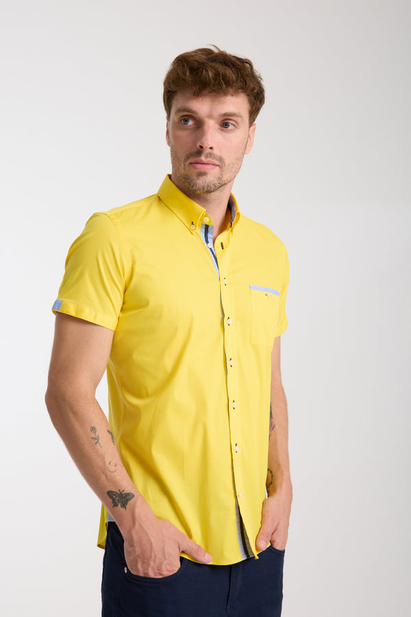 Iconic Poplin Stretch Man Shirt Short Sleeve Yellow