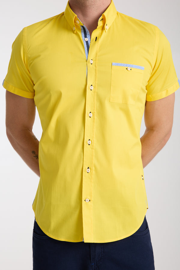 Iconic Poplin Stretch Man Shirt Short Sleeve Yellow