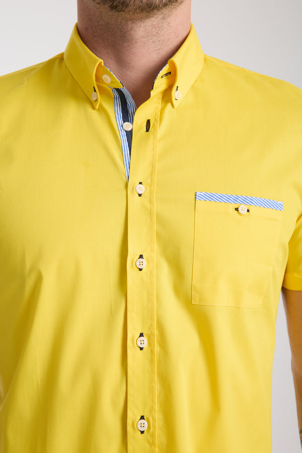Iconic Poplin Stretch Man Shirt Short Sleeve Yellow
