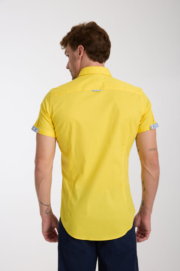 Iconic Poplin Stretch Man Shirt Short Sleeve Yellow