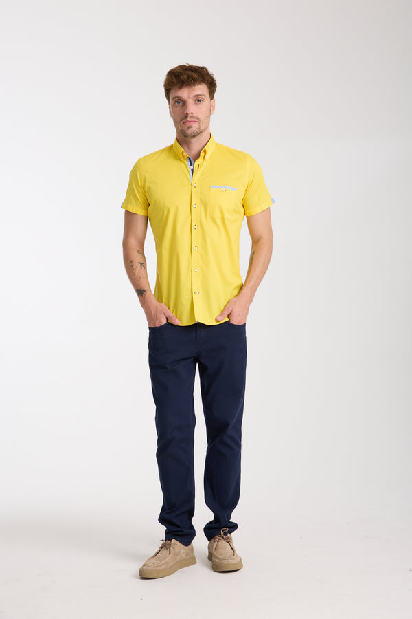 Iconic Poplin Stretch Man Shirt Short Sleeve Yellow