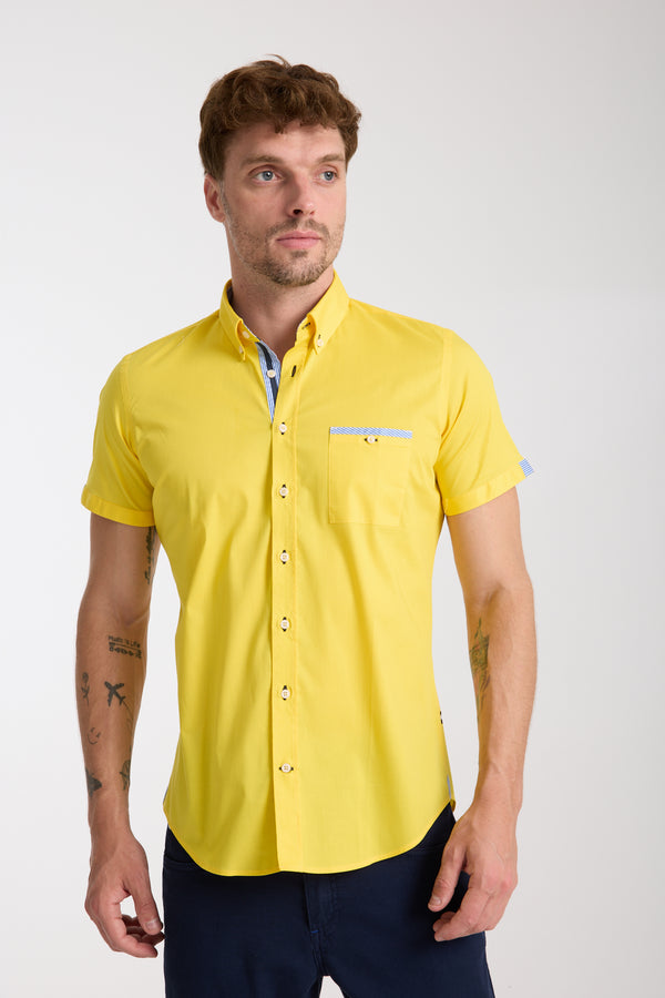 Iconic Poplin Stretch Man Shirt Short Sleeve Yellow