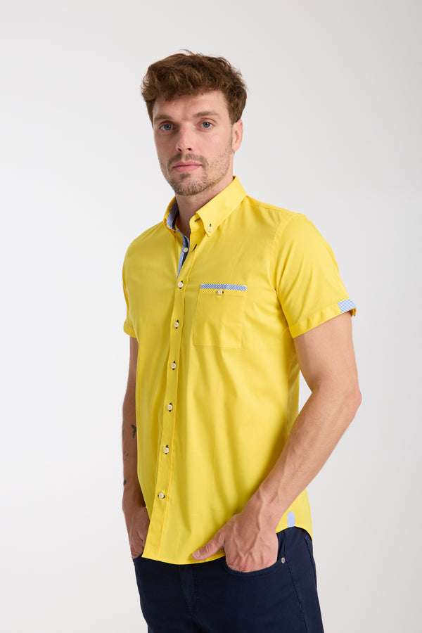 Iconic Poplin Stretch Man Shirt Short Sleeve Yellow