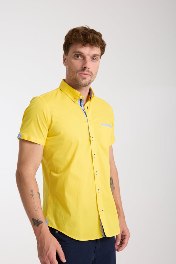Iconic Poplin Stretch Man Shirt Short Sleeve Yellow