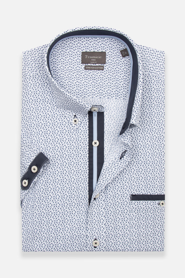 Iconic Poplin Stretch Man Shirt Short Sleeve White Blue