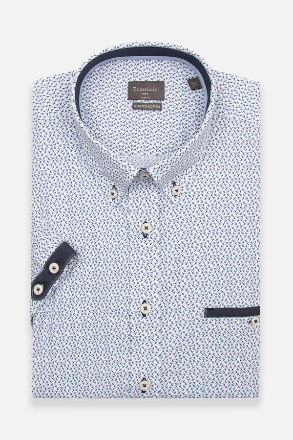 Iconic Poplin Stretch Man Shirt Short Sleeve White Blue