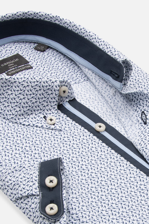 Iconic Poplin Stretch Man Shirt Short Sleeve White Blue