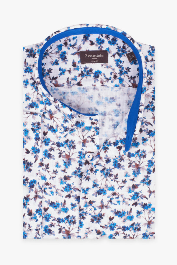Leonardo Sport Cotton Man Shirt Short Sleeve White Blue