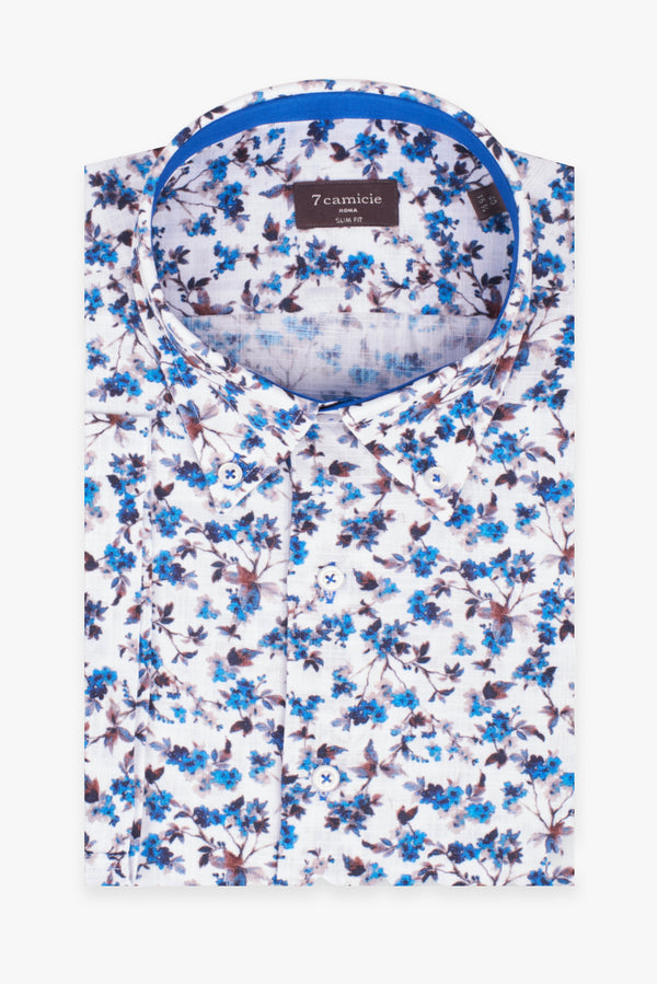 Leonardo Sport Cotton Man Shirt Short Sleeve White Blue