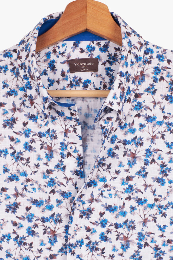 Leonardo Sport Cotton Man Shirt Short Sleeve White Blue