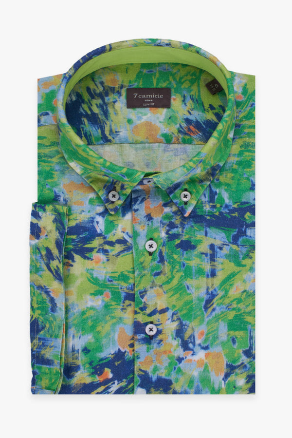 Camisa Hombre Manga corta Leonardo Sport Lino Verde Azul