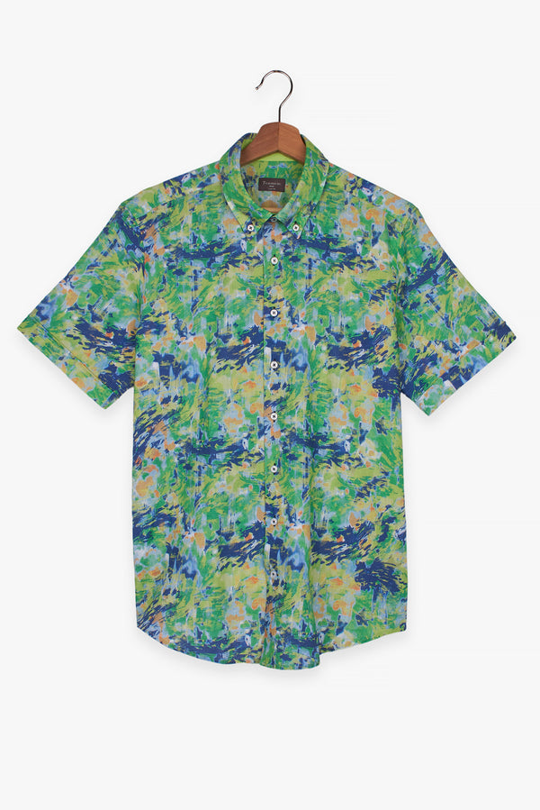 Camisa Hombre Manga corta Leonardo Sport Lino Verde Azul