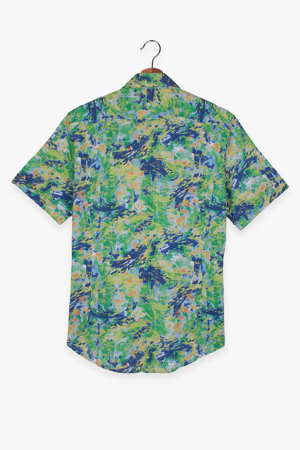 Camisa Hombre Manga corta Leonardo Sport Lino Verde Azul