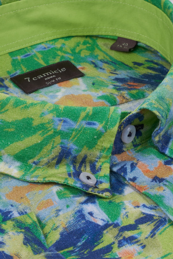 Camisa Hombre Manga corta Leonardo Sport Lino Verde Azul
