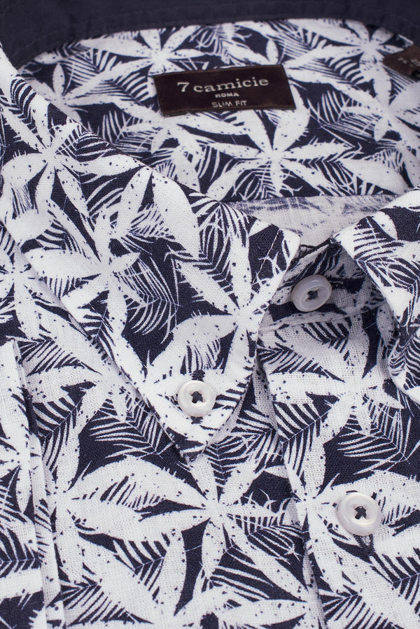 Camisa Hombre Manga corta Leonardo Sport Lino Azul Blanco