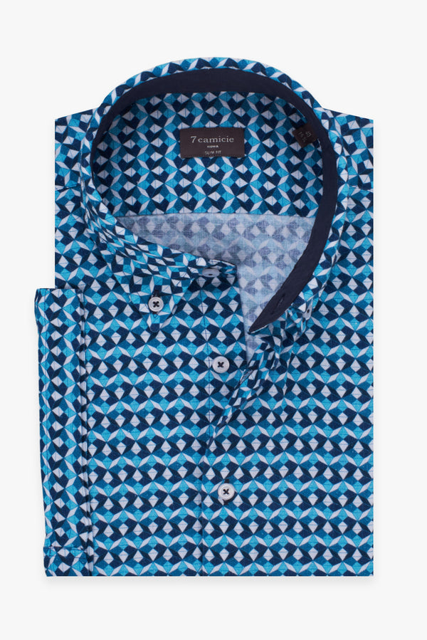 Camisa Hombre Manga corta Leonardo Sport Lino Azul Azul Claro