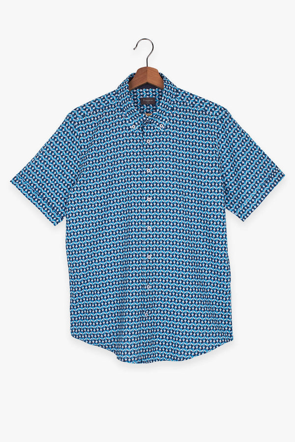 Leonardo Sport Linen Man Shirt Short Sleeve Blue Light Blue