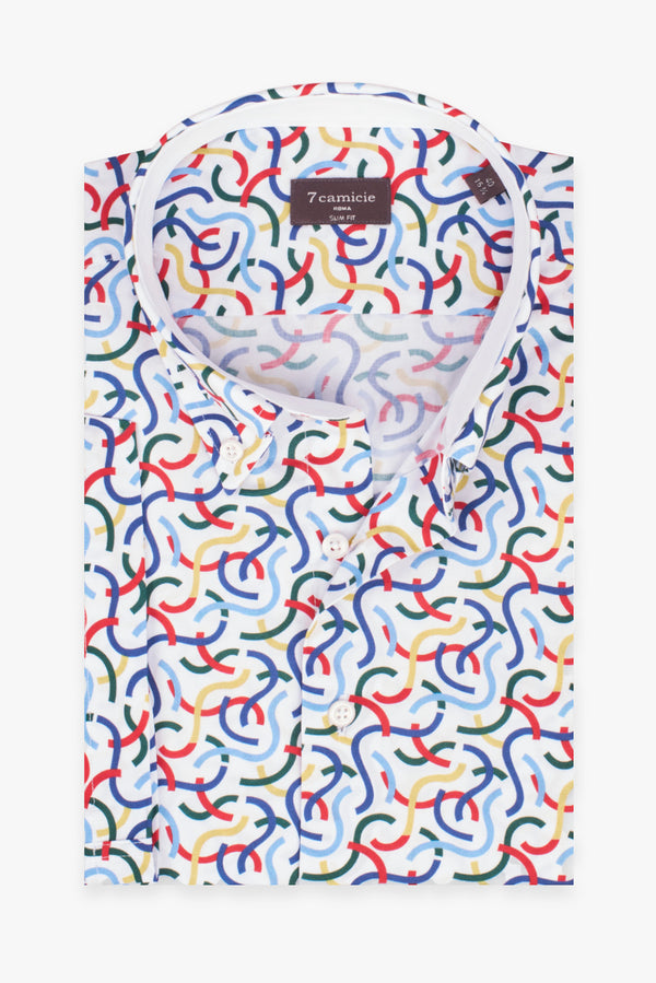 Camicia Uomo Manica Corta Leonardo Sport Popelin Bianco Rosso