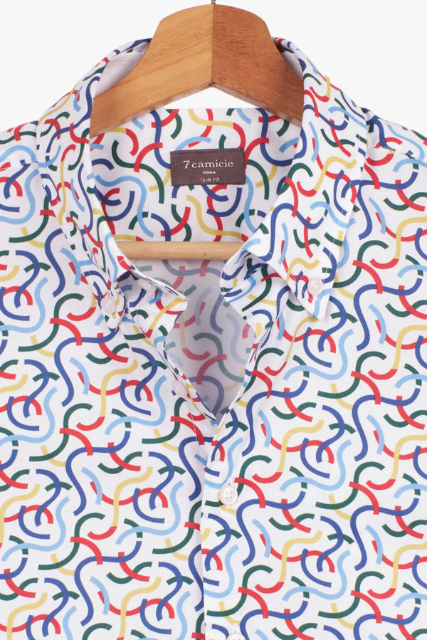 Camicia Uomo Manica Corta Leonardo Sport Popelin Bianco Rosso