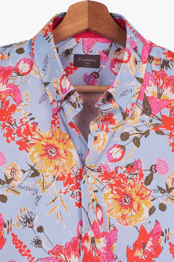 Camicia Uomo Manica Corta Leonardo Sport Popelin Celeste Rosso