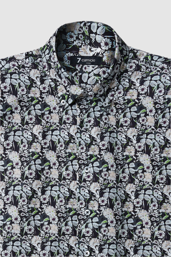 Camicia Uomo Manica Corta Leonardo Sport Popelin Nero Bianco