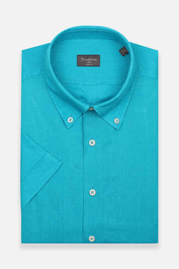 Chemise Homme Manche Courte Leonardo Sport Lin Bleu clair