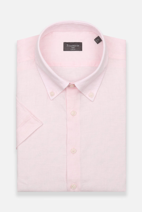 Camisa Hombre Manga corta Leonardo Sport Lino Rosa