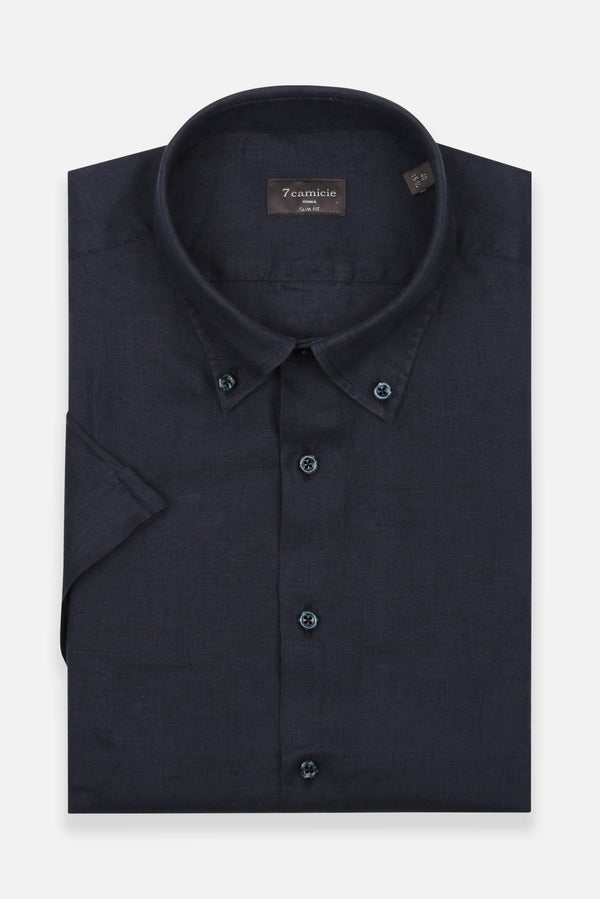 Leonardo Sport Linen Man Shirt Short Sleeve Blue