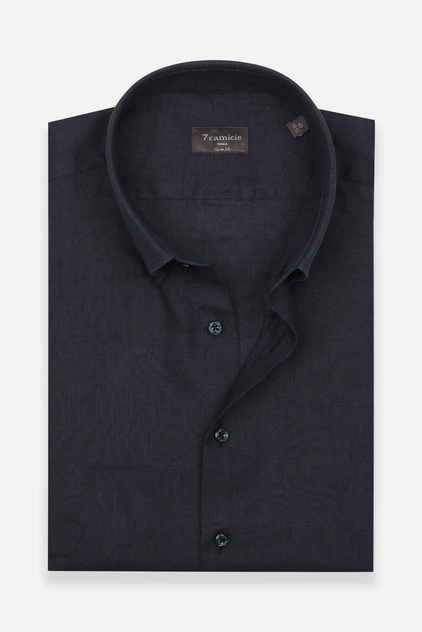 Leonardo Sport Linen Man Shirt Short Sleeve Blue