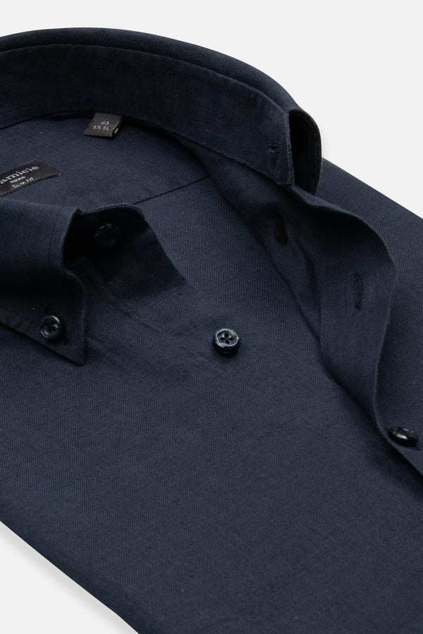 Leonardo Sport Linen Man Shirt Short Sleeve Blue