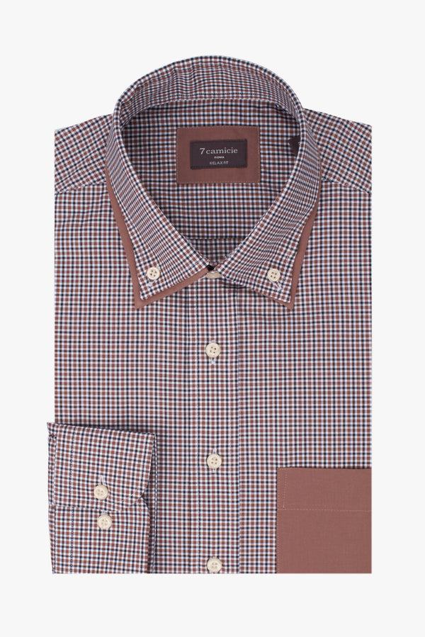 Chemise Homme Sport Popelin Stretch Brun Blanc