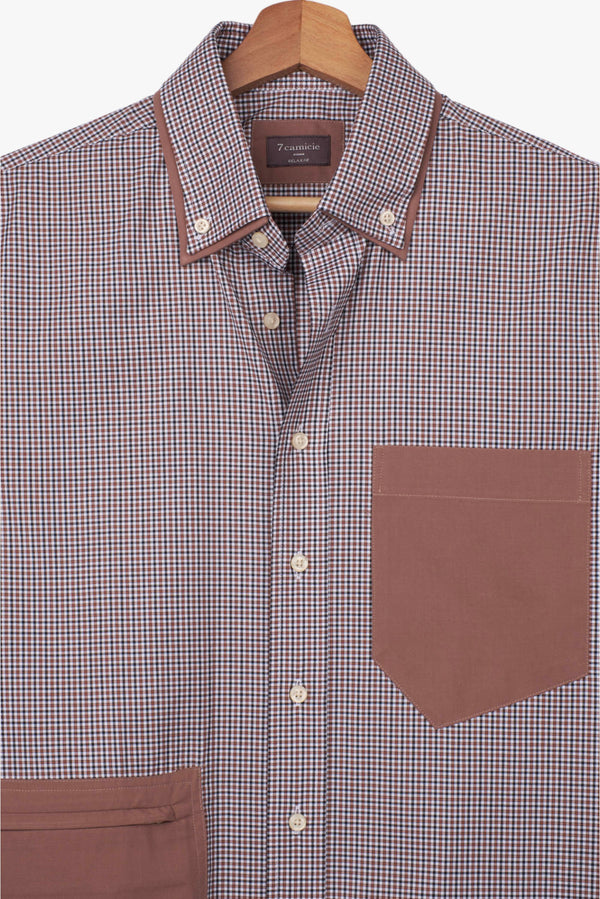 Chemise Homme Sport Popelin Stretch Brun Blanc