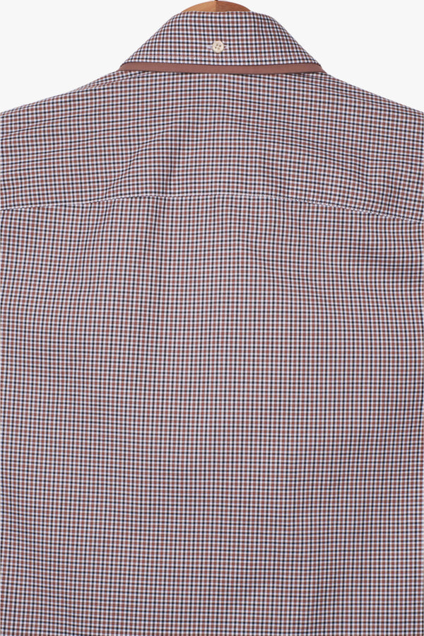 Chemise Homme Sport Popelin Stretch Brun Blanc