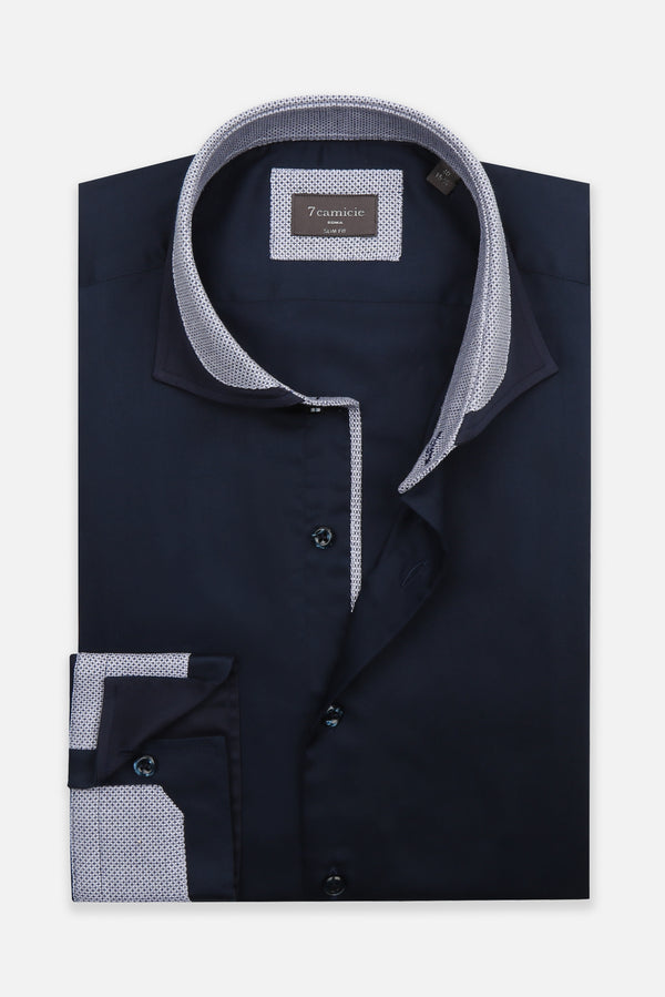 Francesco Iconic Poplin Stretch Man Shirt Blue
