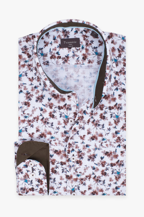 Camisa Hombre Firenze Sport Algodon Blanco Marron