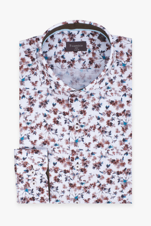 Camicia Uomo Firenze Sport Cotone Bianco Marrone