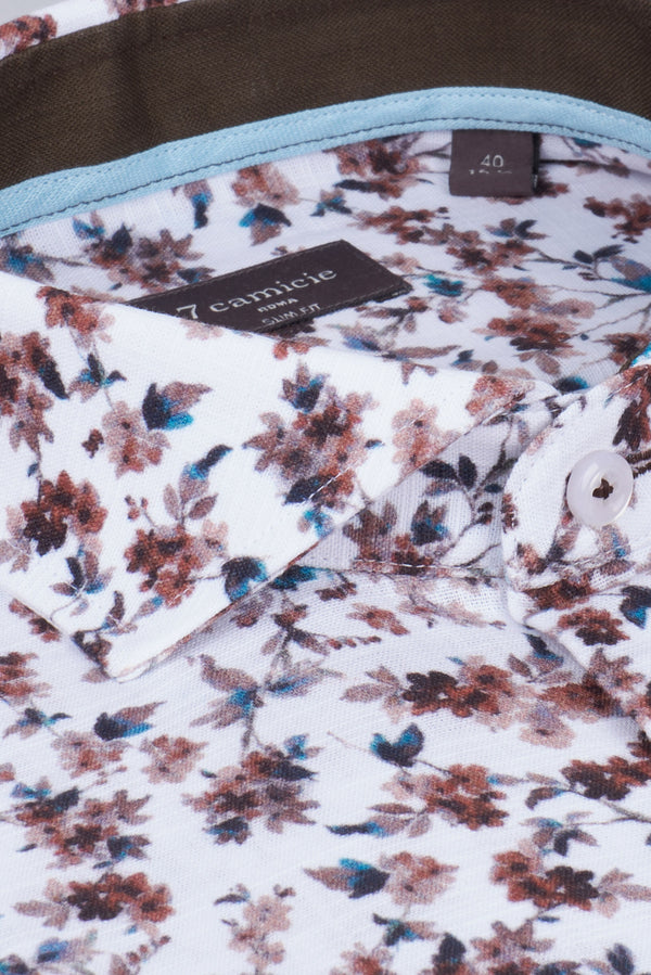 Camicia Uomo Firenze Sport Cotone Bianco Marrone