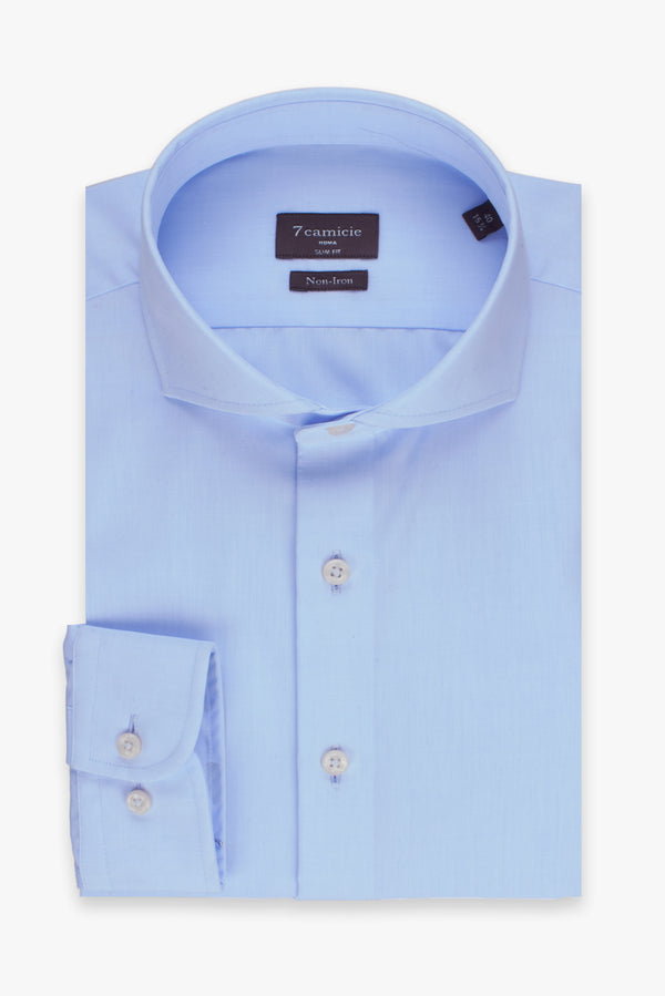 Camisa Hombre Firenze Essential Popelin Azul Claro Sin plancha