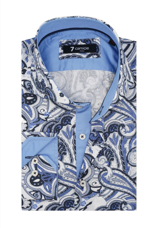 Vittorio Sport Herren Hemd Popelin Weiss Blau