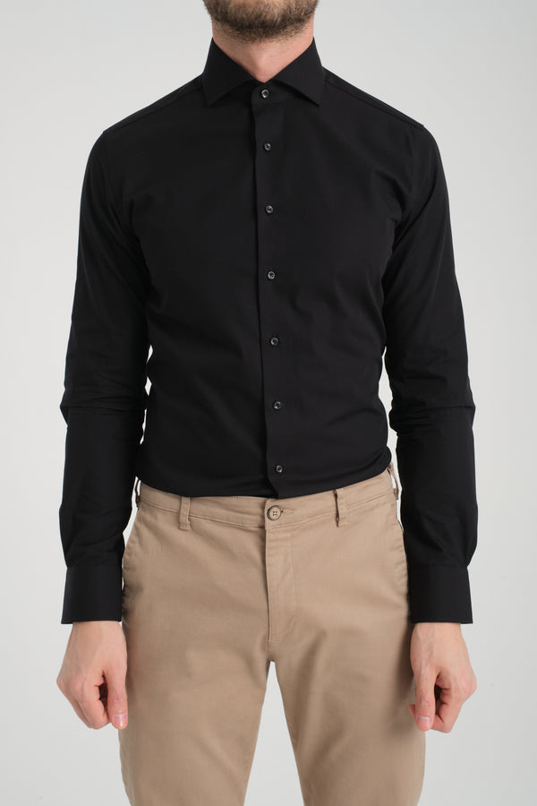 Camisa Hombre Marcello Essential Popelin Negro Sin plancha