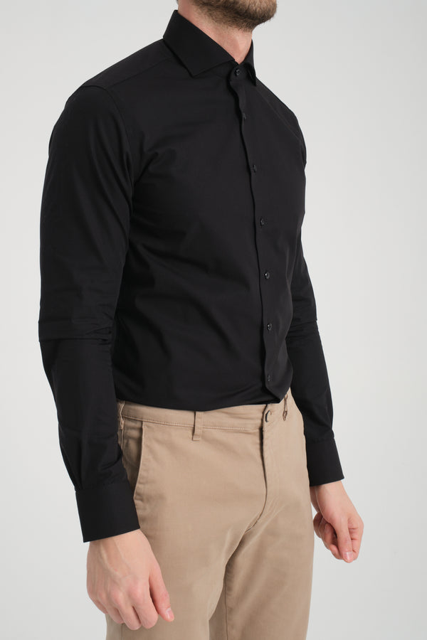 Camisa Hombre Marcello Essential Popelin Negro Sin plancha