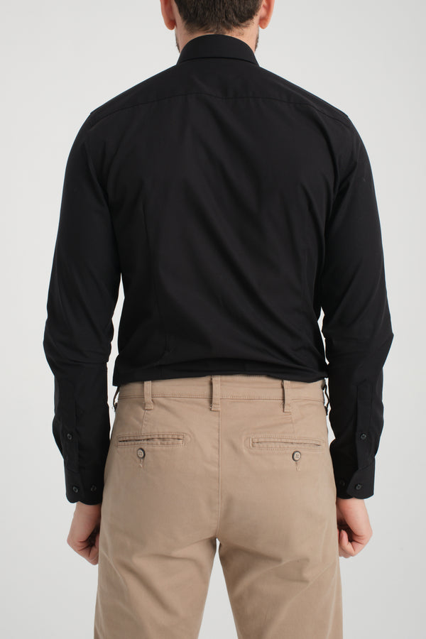Camisa Hombre Marcello Essential Popelin Negro Sin plancha
