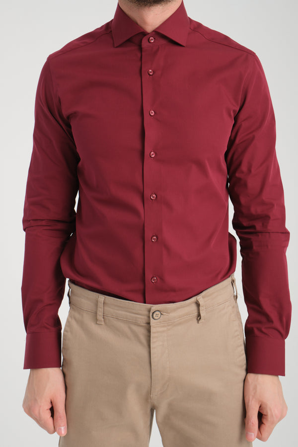 Chemise Homme Marcello Essential Popelin Rouge Sans repassage