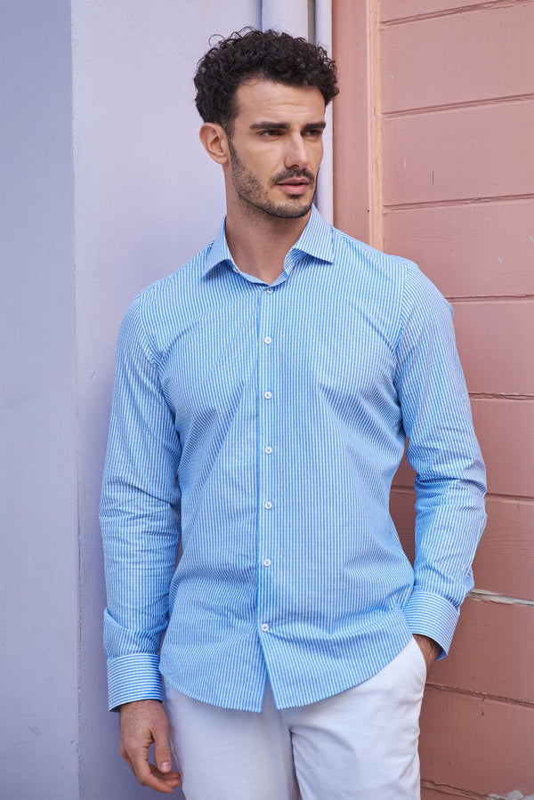 Camisa Hombre Firenze Sport Jacquard Azul Blanco